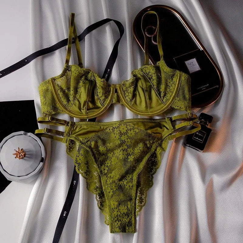 Womens Lace Half Cup Underwire Push Up Bra Set