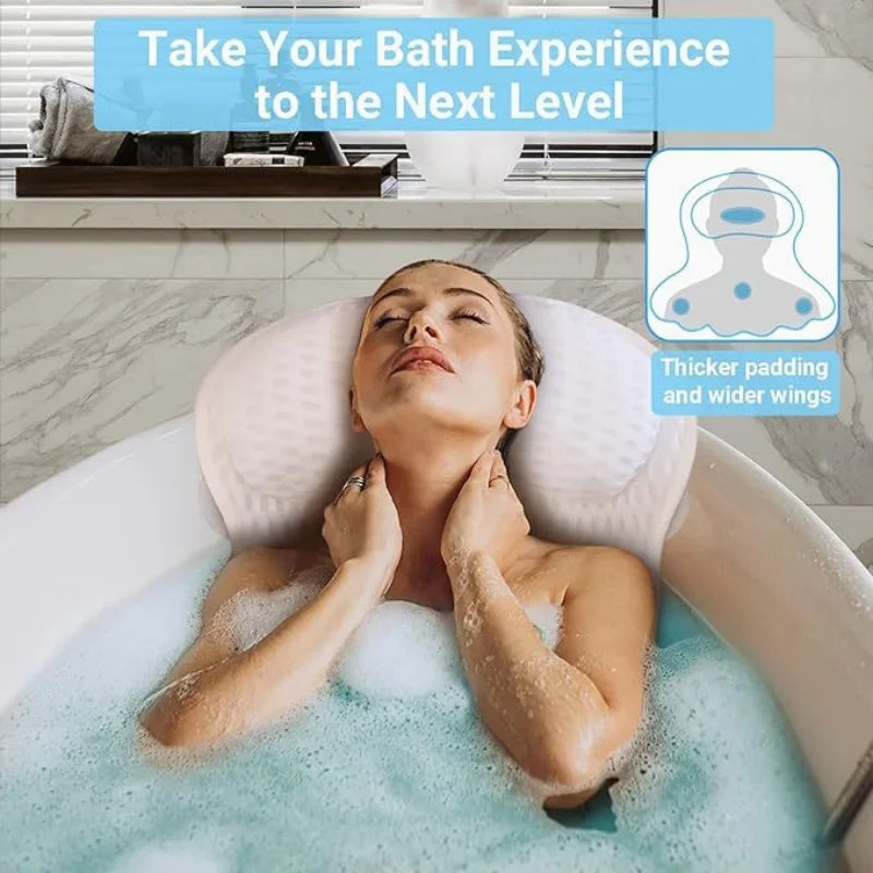 4D SPA Pillow 6 Suction Cup Bathtub Massage Pillow Bathing Neck Back Support Headrest Bathroom Non-Slip Cushion