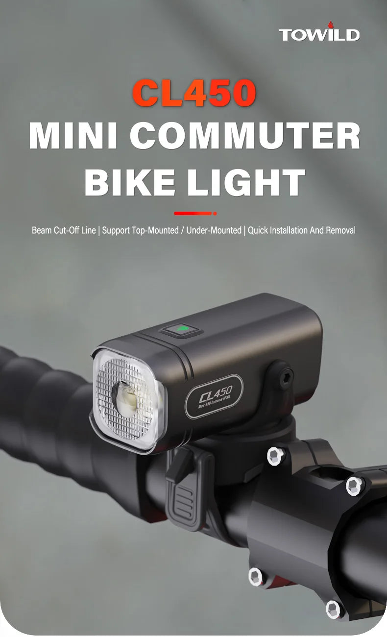 450LM Bike Light Commuting Mini Bicycle Lights LED Cycling Front Lamp IPX6 Compact Headlight Aluminum MTB Road Flashlight