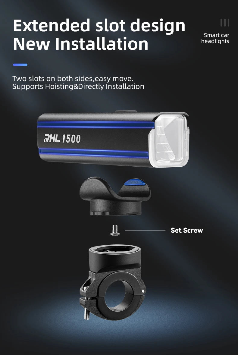 Bike Front Light 1500LM 5000mAH Battery Bicycle Light Aluminum Smart Sense LED Lamp Flashlight Cycling Headlight