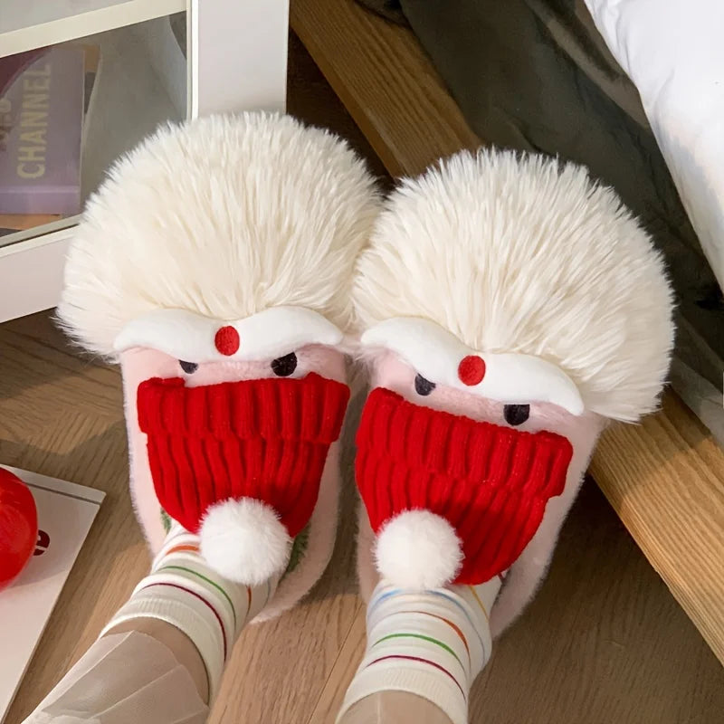 1 Pair Santa Claus Style Slippers, Indoor Warm Slippers, Winter Casual Slippers, Hand Washable, Christmas Gift, Unisex