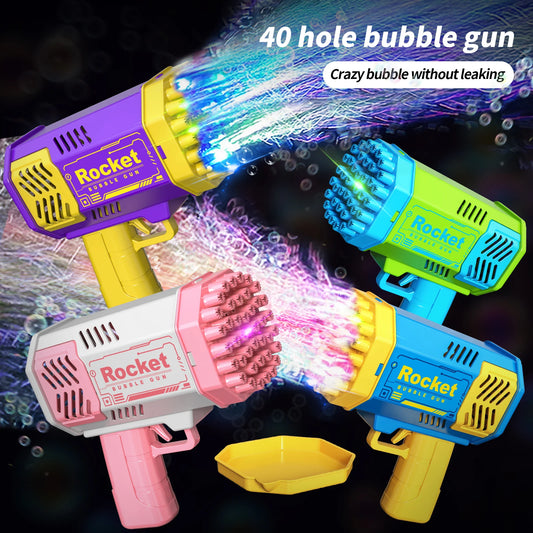 One Pack Of Children's 40 Holes Rocket Launcher Handheld Portable Electric Automatic Bubble Gun LED Light