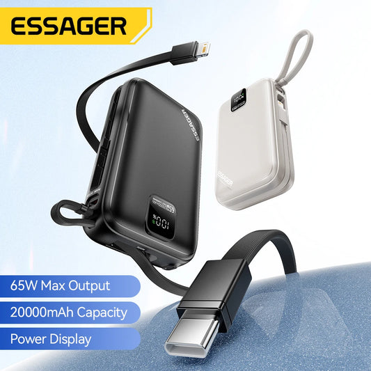 20000mAh 65W Power Bank PD Fast Charging USB-C Portable Charger with Built-in Cables & Digital Display