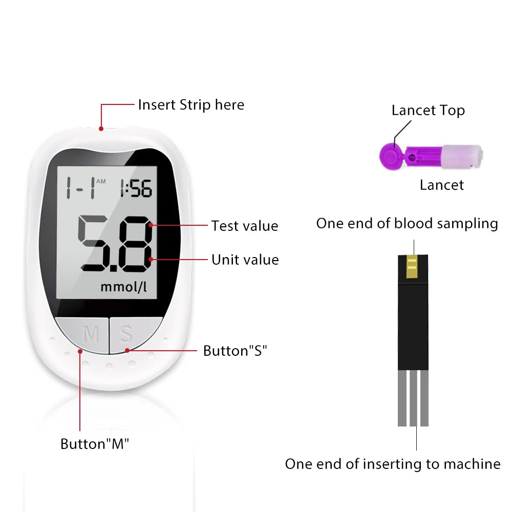 Blood Glucose Meter Glucometer Kit Code Free Diabetes Test 50/100pcs Strips With Lancets Medical Blood Sugar Mg/mmol