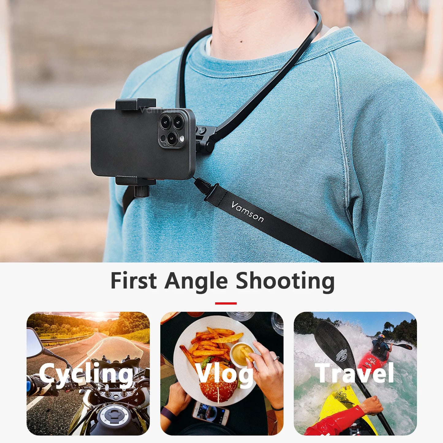 Anti-shake Neck Hold Mount for iPhone 14 13 Xiaomi Huawei Samsung Cellphone Smartphone Running Cycling Record Vlog Video