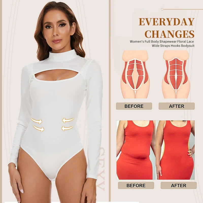 High Collar Shapewear Bodysuit for Women – Tummy Control Slimming Corset