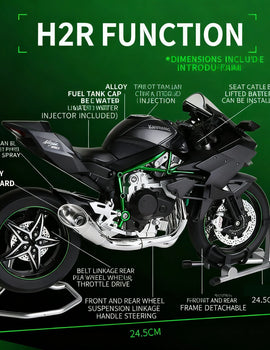 1:9 Kawasaki H2R Ninja With Spray Alloy Motorcycle Model Toy Vehicle Collection Sound and Light Off Road Autocycle Toys Car