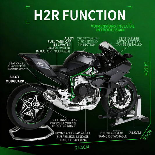1:9 Kawasaki H2R Ninja With Spray Alloy Motorcycle Model Toy Vehicle Collection Sound and Light Off Road Autocycle Toys Car