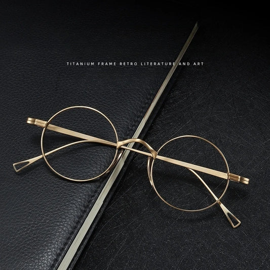 Ultra-Light Pure Titanium Wide-Rim Retro Round Eyewear Frame Myopia Prescription Eyeglasses Frame Men And Women 10518
