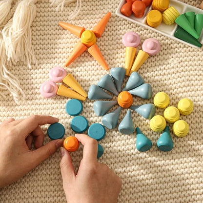 Wooden Baby Montessori Toys Creative Loose Parts Toys Rainbow Blocks Constructor Set Nordic Sensory Toy Waldorf For Toddler Gift