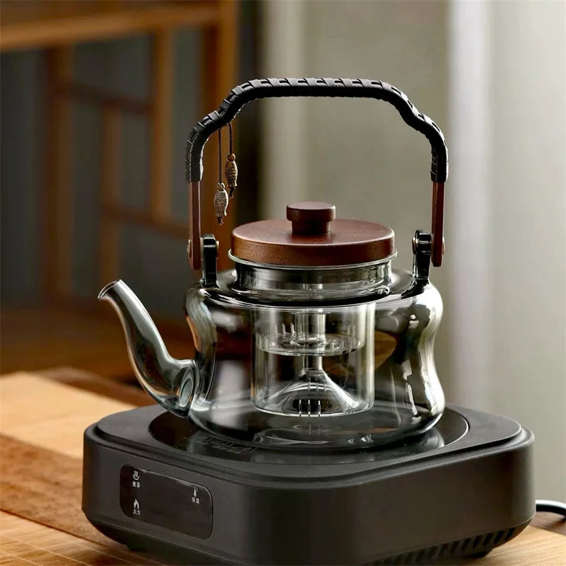 850ml Wooden Handle Glass Teapot with Infuser Household Heat-Resistant Brewing Tea Coffee Pot Kungfu Tea Set Teaware