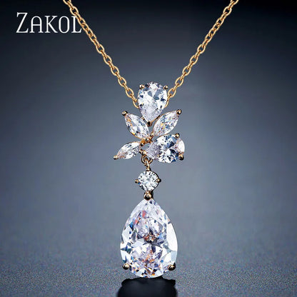 Water Drop Cubic Zirconia Pendant Necklace