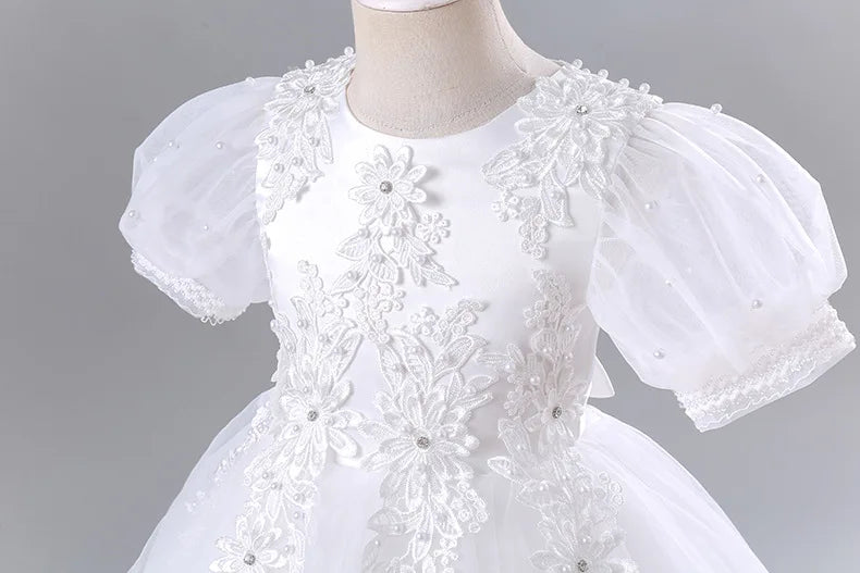 Girls Princess Ball Gown - Fluffy Tulle Party Dress for Flower Girl/Birthday/Pageant | Sparkly Puffy Sleeve Wedding Dress