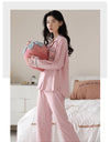 Women’s Winter 100% Cotton Pajama Set – Loose Fit, Turn-Down Collar, Long Sleeves, Cute Pink