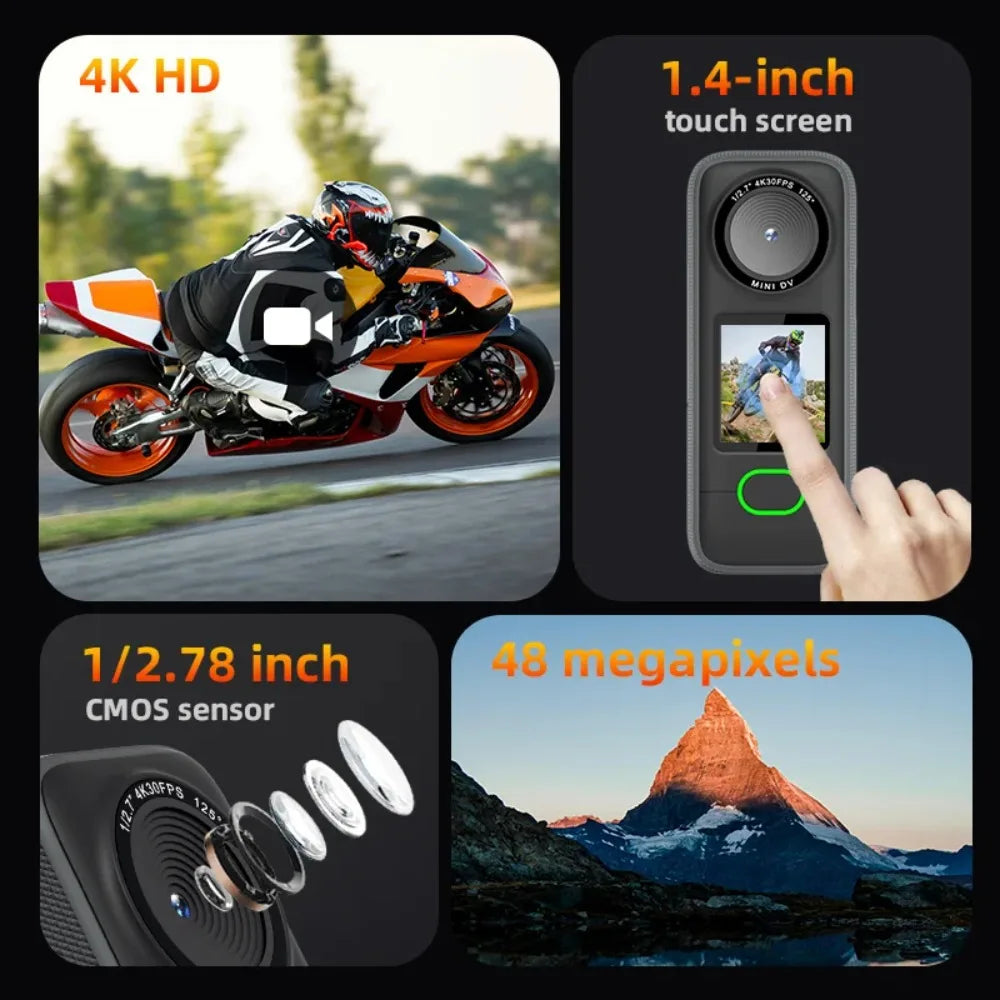 4K WiFi Action Camera Waterproof Mini Sports Camera with Touch Screen for Motorcycle Travel Body Cam