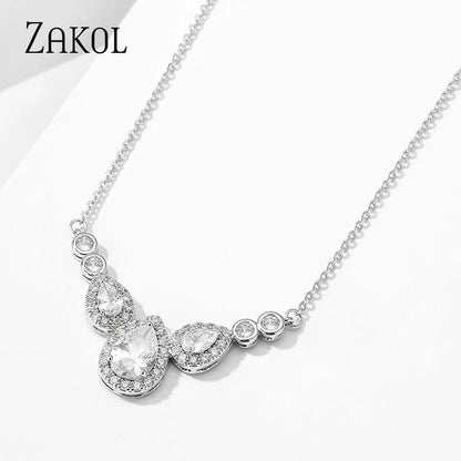 Water Drop Zirconia Necklace For Women Shinny Charm Necklaces