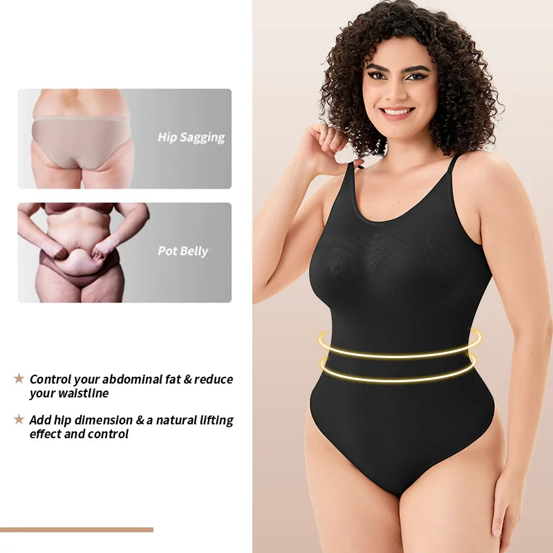 Seamless Thong Bodysuit Shapewear for Women – Tummy Control & Backless Design