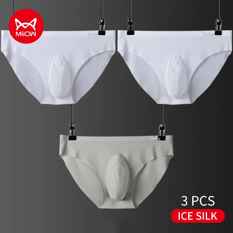 3-Pack Men’s Ice Silk Graphene Briefs – Antibacterial, Seamless, Mid-Waist & Breathable
