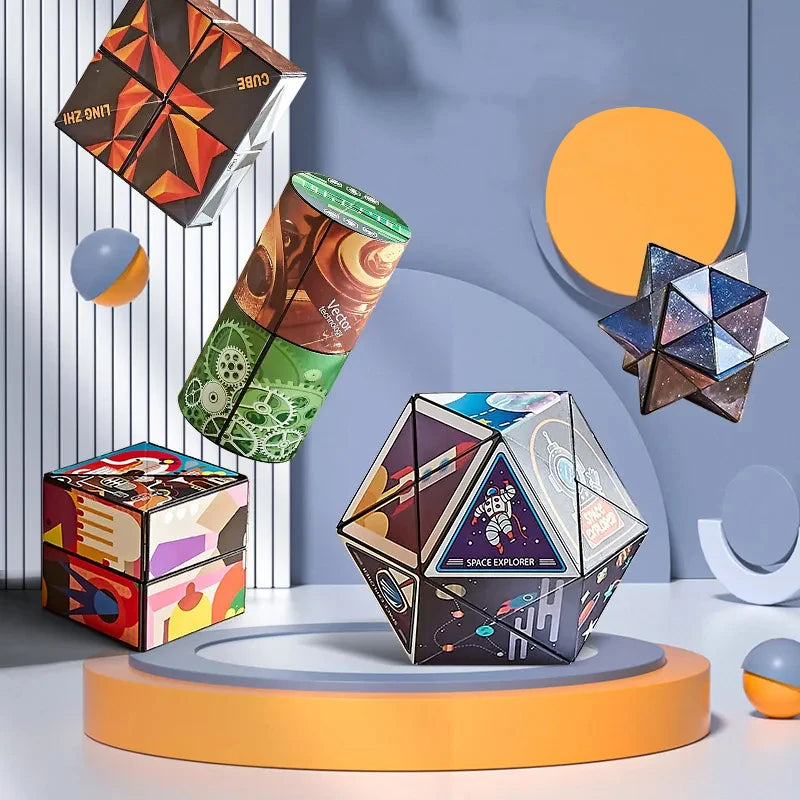 Extraordinary 3D Magic Cube Puzzle Fidget Toys Variety Geometric Shape Changeable Decompression Hand Flip Puzzle Cube