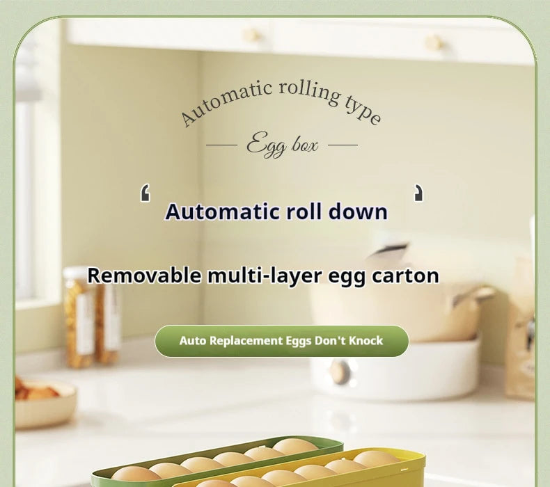 Multi-Layer Egg Storage Box – Automatic Rolling Slide Refrigerator Door Egg Holder Dispenser