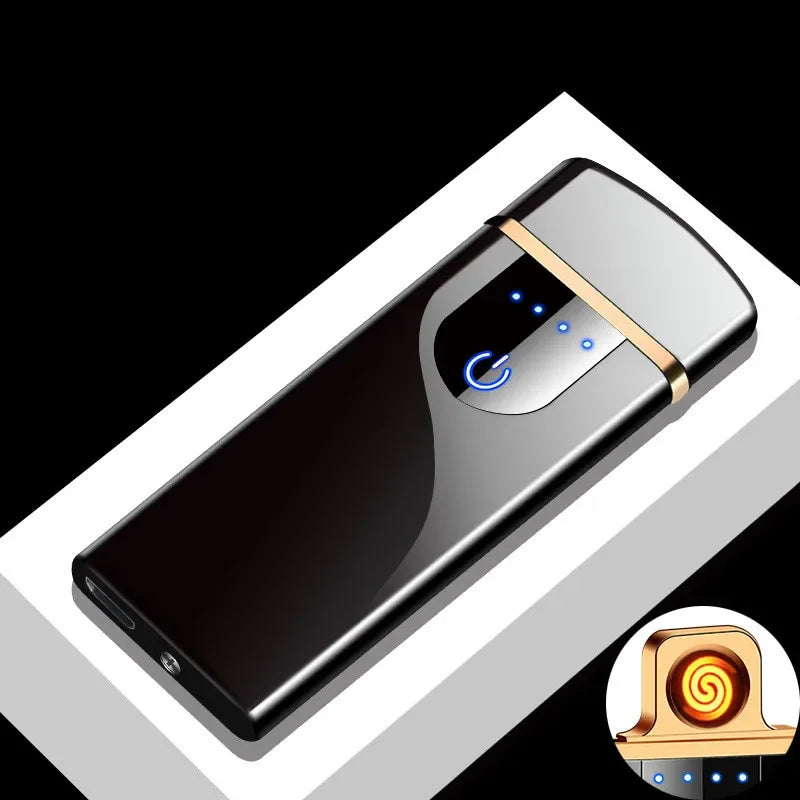 Electronic Lighter, Intellignet Touch Ignition, Metal Windproof, Dual Arc Flameless, Rechargeable USB Lighter, LED Power Display