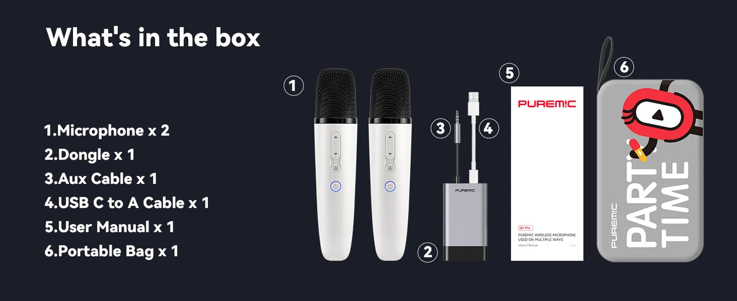 Tesla Wireless Bluetooth Karaoke Microphone with Case, Rechargeable USB-C Handheld Mic with AUX Receiver for Car & Home Singing