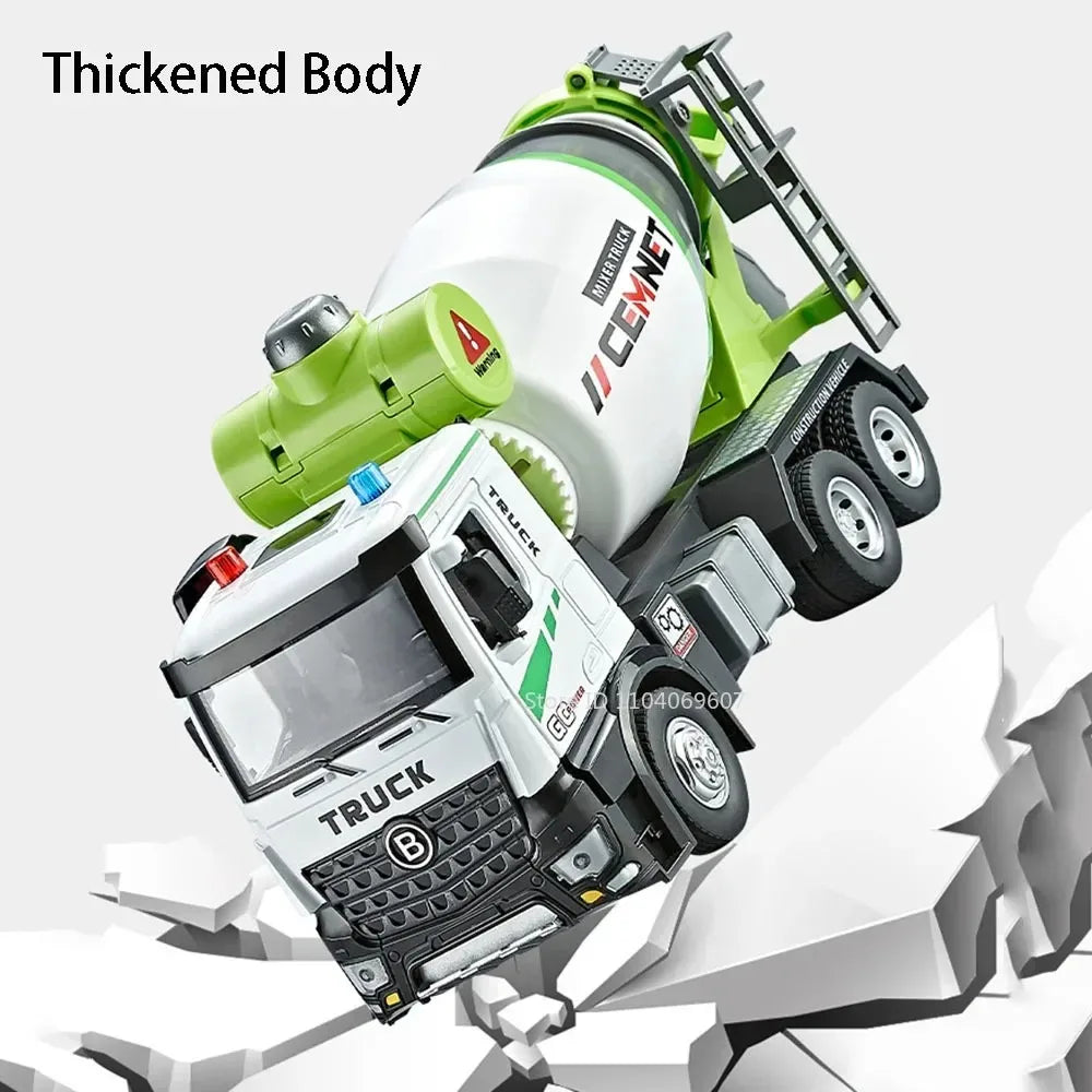 1:24 Pneumatic Garbage Car Electric Mixer Truck Toy Model Alloy Diecast Sound Light Engineering Vehicle Desktop Ornaments