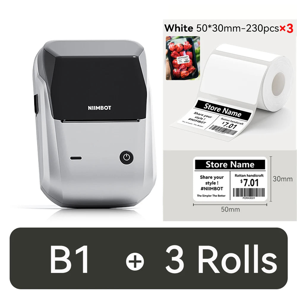 B21 / B1 Thermal Label Printer, Bluetooth Wireless Sticker Maker 20–50mm, Portable Inkless Barcode Label Printer for Clothing & Jewelry