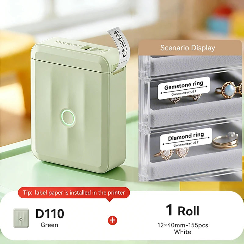 D110 Mini Portable Thermal Label Printer, Bluetooth Smart Label Maker with Adhesive Tape, Inkless 203 DPI for Home, Office & School