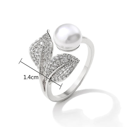 Fashion Cubic Zirconia Open Rings Imitation Pearls Resizable Ring