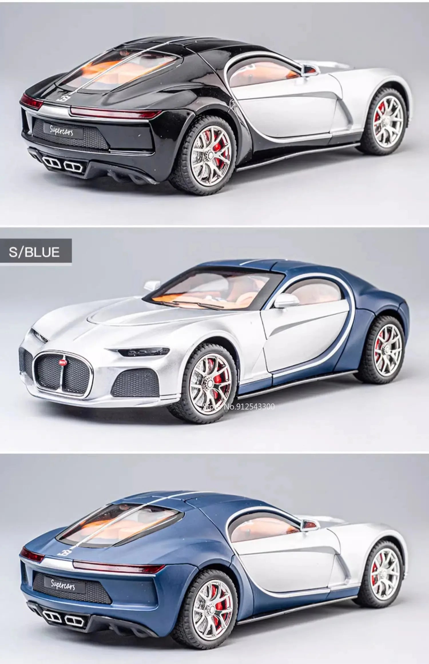 1:24 Scale Bolide Atlantic Car Model Toy Alloy Body Rubber Tire Shock Absorption Vehicle Models Sound&Light Ornaments Gifts
