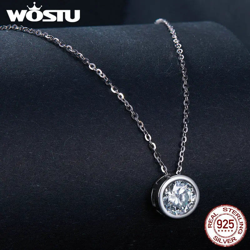 925 Sterling Silver 1CT Moissanite Classical Round Pendant Necklace For Women Diamond Cut