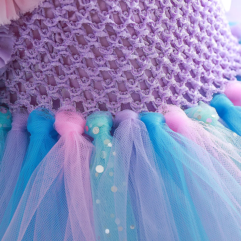Pastel Mermaid Princess Tutu Dress with Flower Headband Party Costume