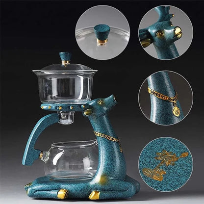 Glass Teapot Cute Deer Automatic Tea Maker Purer Oolong 6 Teacup Household Tea Set Holder Base Gift For Friend