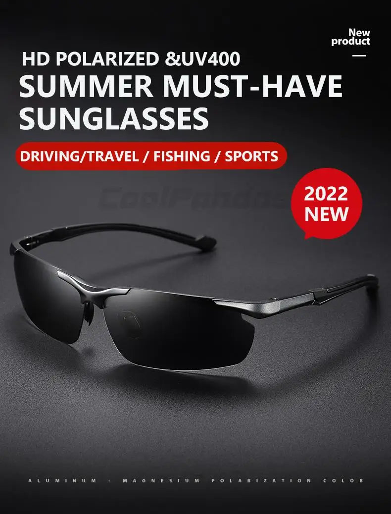 Aluminum Rimless Photochromic Polarized UV400 Day Night Driving Sunglasses for Men Women