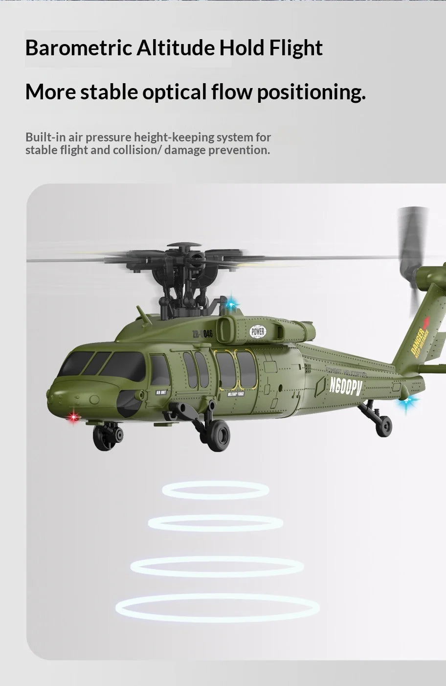 Remote Control Military Helicopter With Optical Flow Positioning