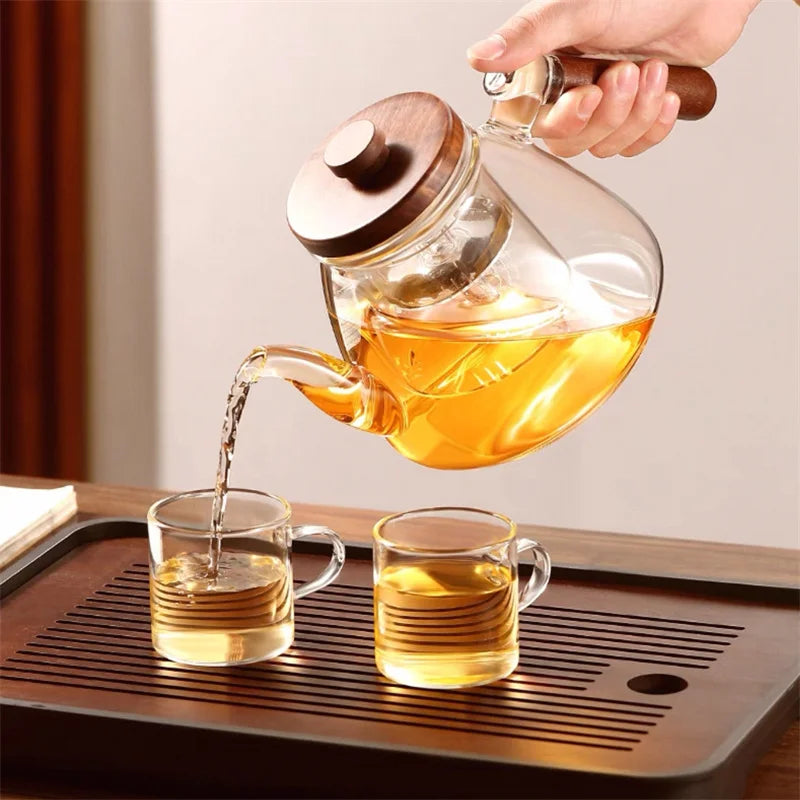 High Borosilicate Glass Teapot with Walnut Handle and Infuser
