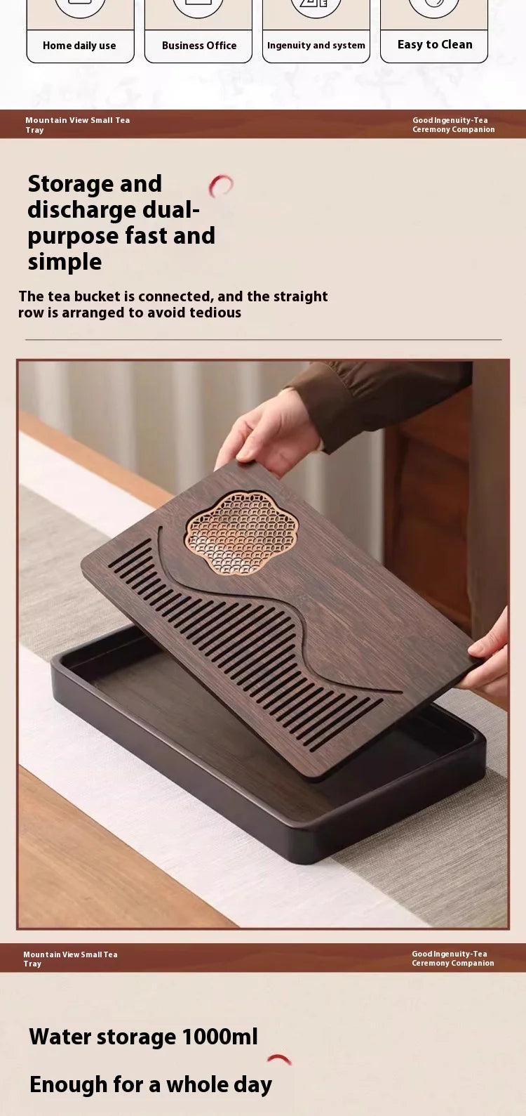 Household Portable Bamboo Tea Tray 48CM Tea Ceremony Wooden Tray Coffeeware Teaware Serving Tray For Chaban Tea Table