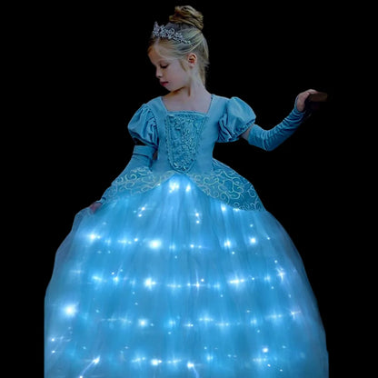 Light Up Cinderella Princess Girls Cosplay Dress Costume Led Vestidos Birthday Party Dress Halloween Clothes