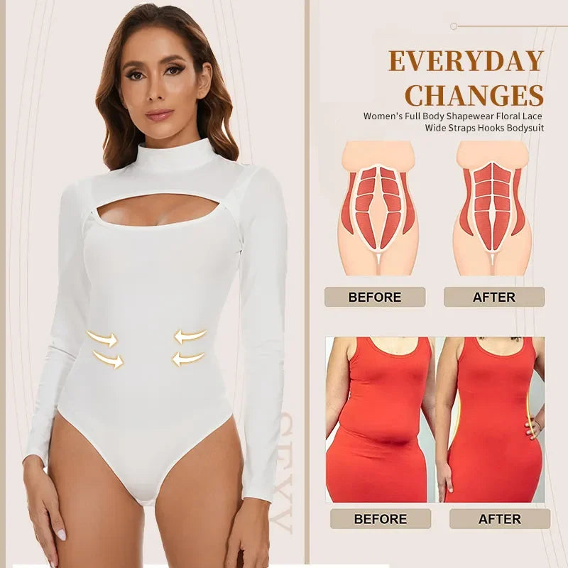 High Collar Shapewear Bodysuit for Women – Tummy Control Slimming Corset