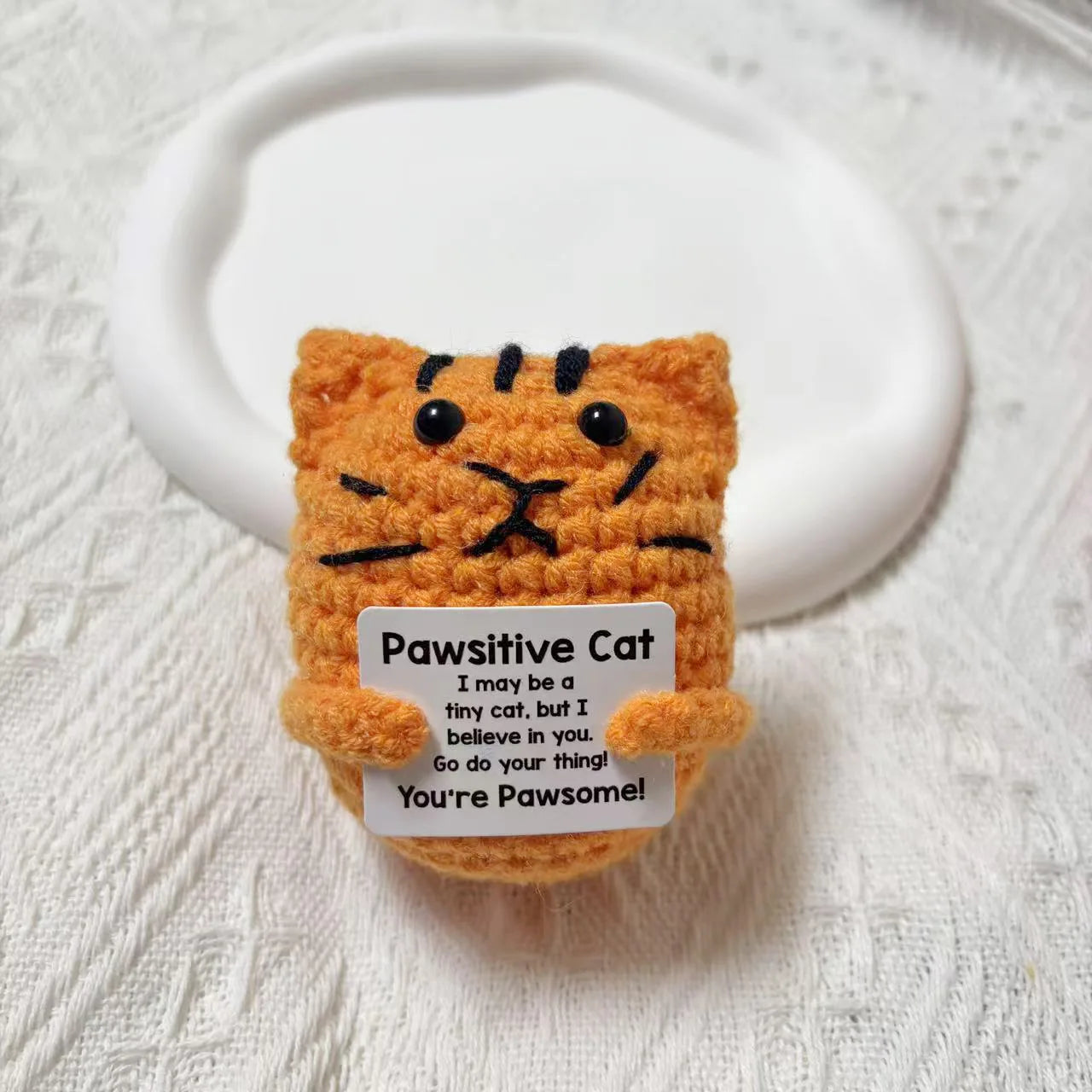 3 Pcs Positive Energy Cat Hug Pocket Doll Mini Handmade Plush Wool Knitting Doll With Card Funny Christams Gift Home Room Decoration