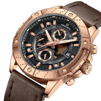 Leather Strap Luxury Chronograph Military Quartz Wristwatch Fashion Casual Waterproof Clock