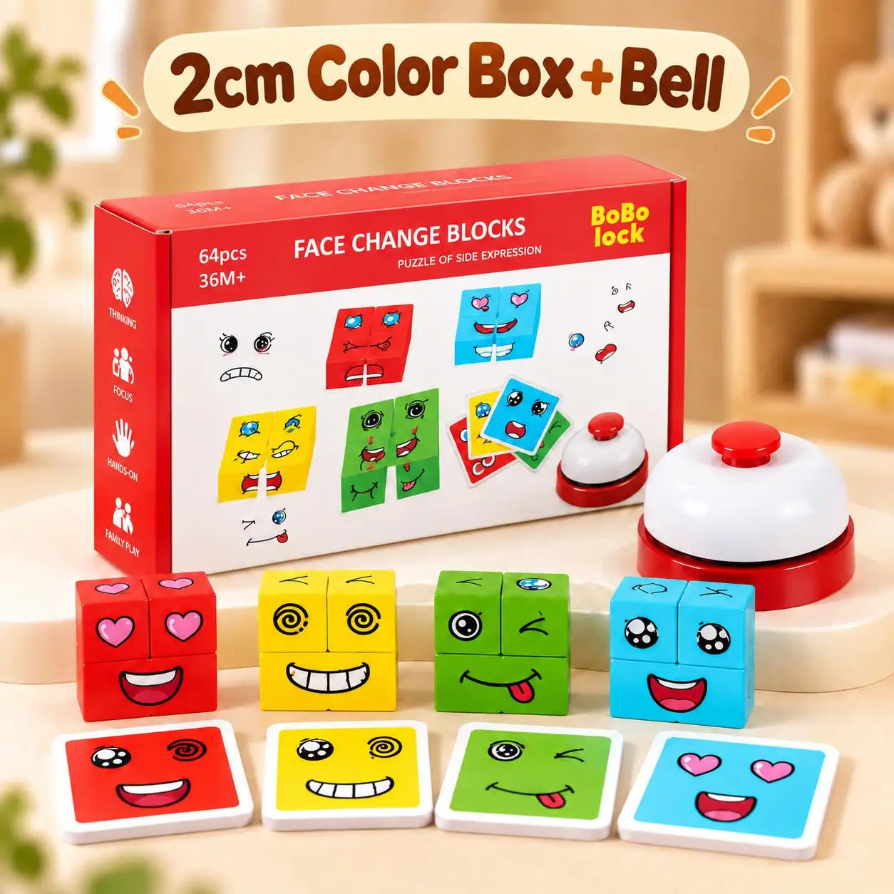 Wooden Facial Expression Matching Cube Puzzle