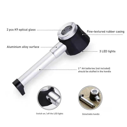 45X LED UV Magnifier Loupe with Scale Metal Handheld