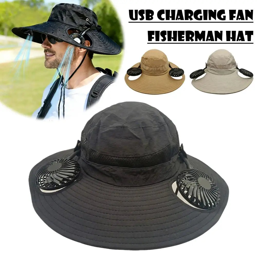 Wide Brim Sun Hat With Dual Fan And USB Charging