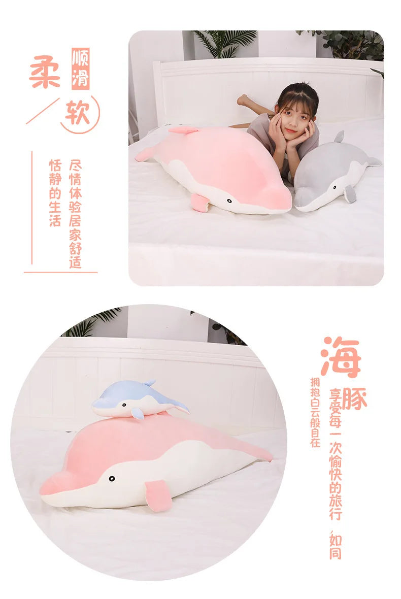 Kawaii Dolphin Plush Toy Soft Stuffed Doll for Kids Birthday Gift Large Cuddly Pillow Cute Plushie for Girls Super Soft Short