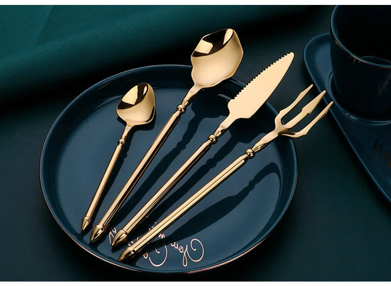 4pcs Upscale Cutlery Set 304 Stainless Steel Spoon and Fork Set Household Trident Kitchen Utensil Western Dinnerware Home Decor