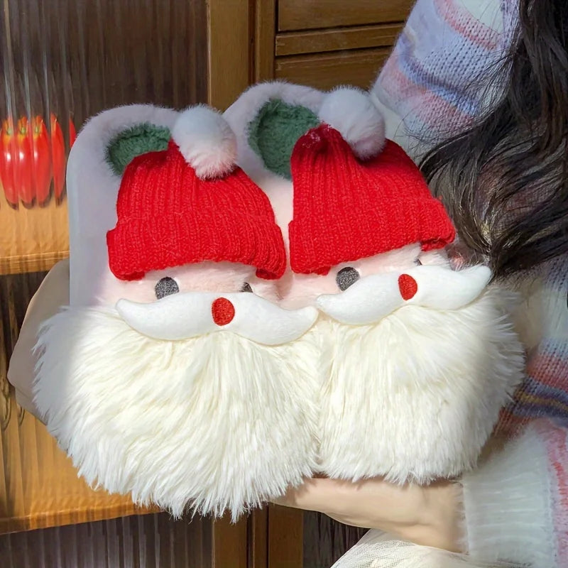 1 Pair Santa Claus Style Slippers, Indoor Warm Slippers, Winter Casual Slippers, Hand Washable, Christmas Gift, Unisex