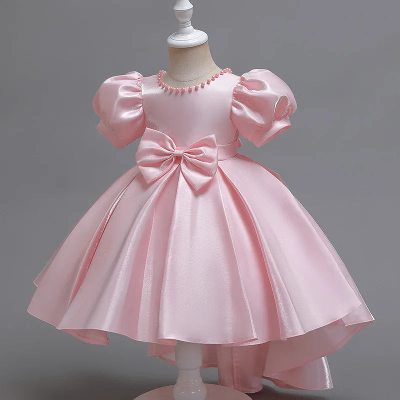 Elegant Backless Flower Girl Dress - Girls' Satin Gown for Pageant, Hosting & Walk Show