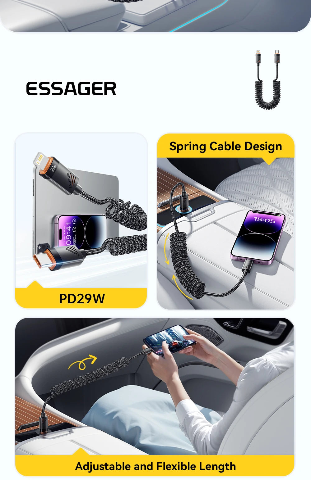 Car Spring USB-C to Lightning PD 29W Fast Charging Cable (1.8m)